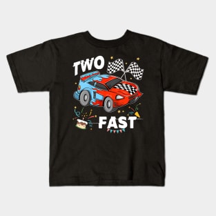 Kids Two Fast 2 Curious Racing 2nd Birthday Race Car Pit Crew Tee Kids T-Shirt